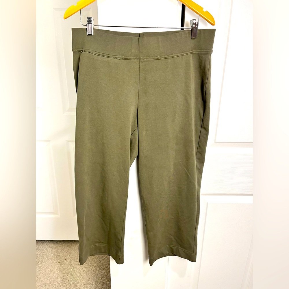 Lands’ End Womens Starfish Crop Straight Leg Pull On Pant L Olive Green Stretch